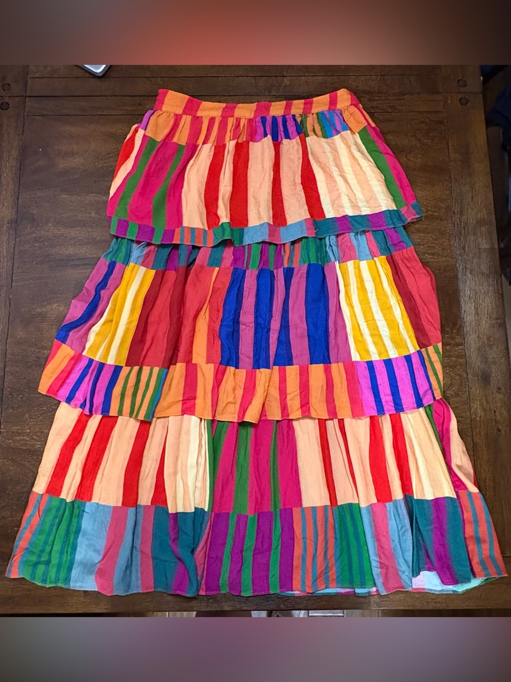 FARM Rio Sunset Stripes Tiered Layer Midi Skirt Size Large - Picture 2 of 7